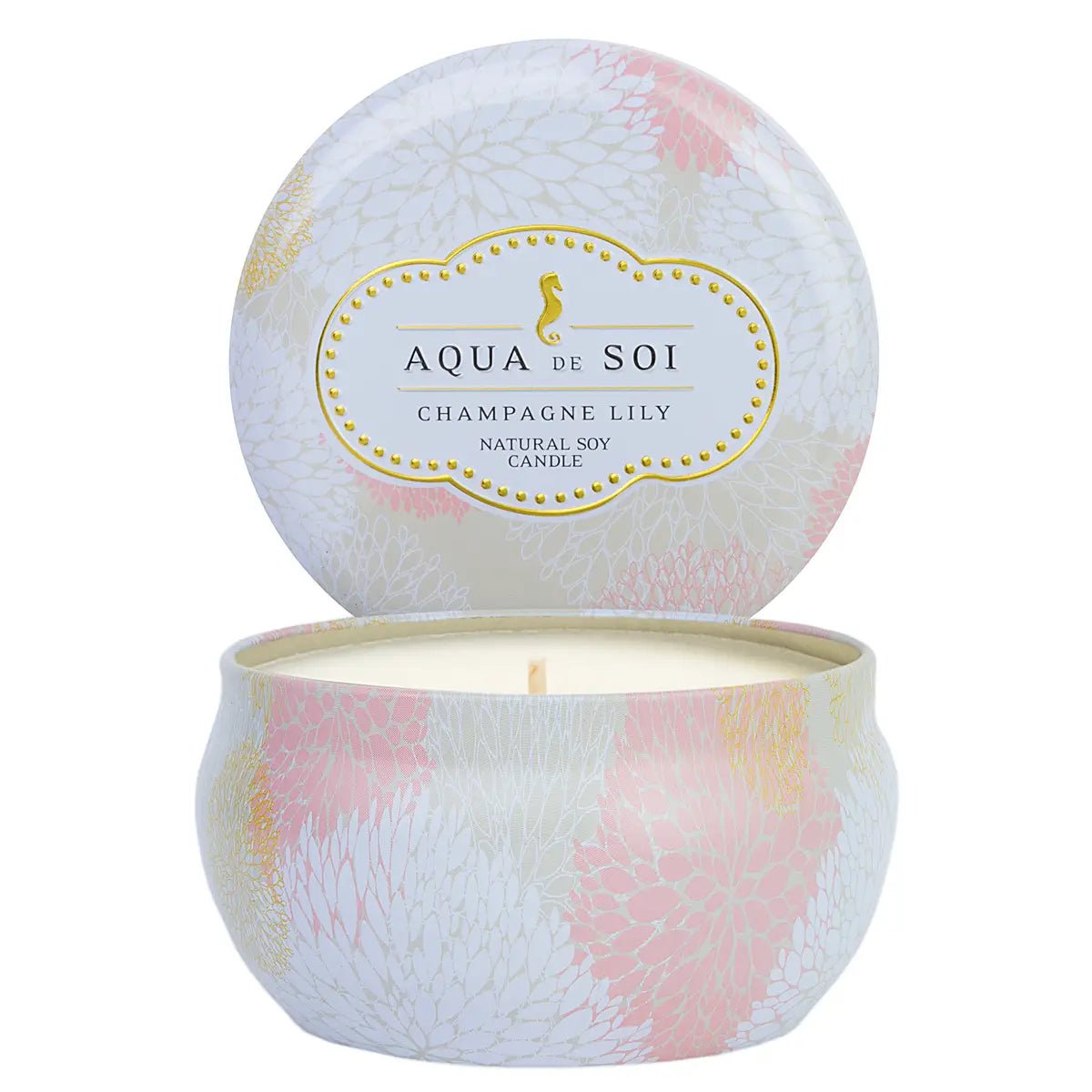 Champagne Lily 9 oz Aqua De Soi Candle Tin - KJ Clothier