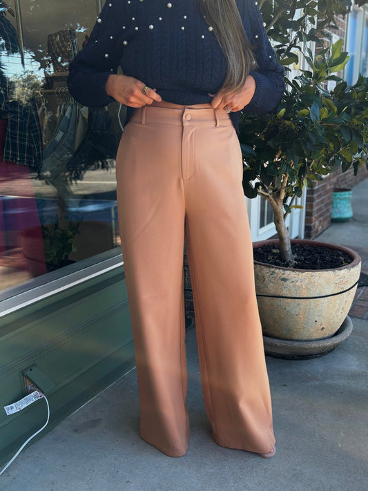 Chelsea Belted Wide Leg Trousers Camel - KJ Clothier