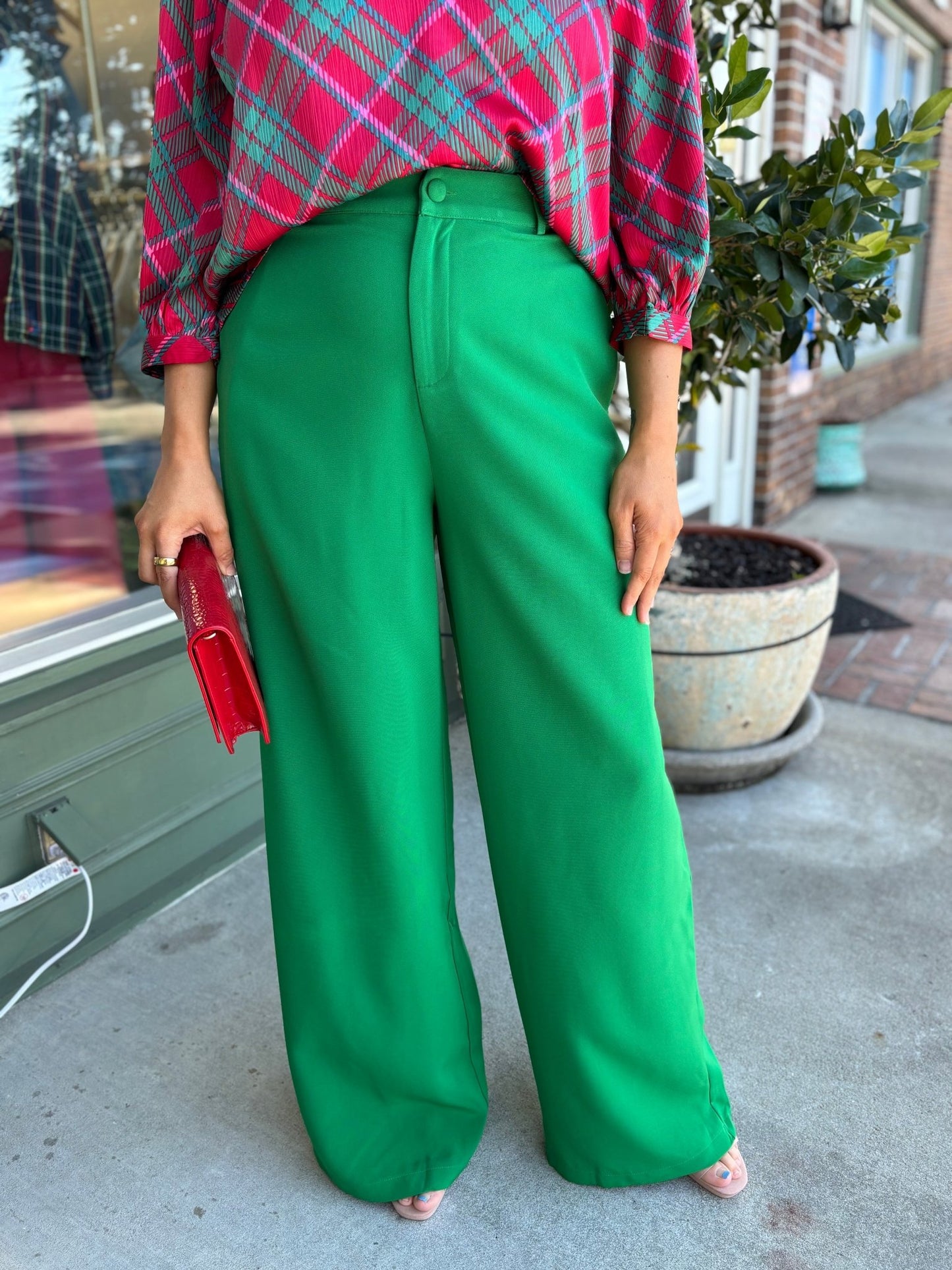 Chelsea Belted Wide Leg Trousers - Kelly - Green - KJ Clothier