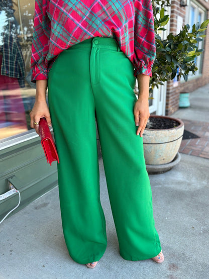 Chelsea Belted Wide Leg Trousers - Kelly - Green - KJ Clothier