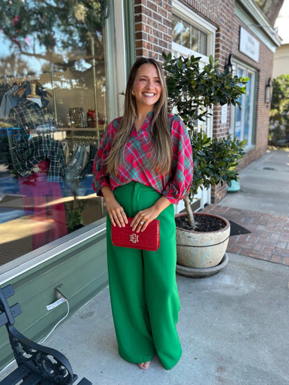 Chelsea Belted Wide Leg Trousers - Kelly - Green - KJ Clothier