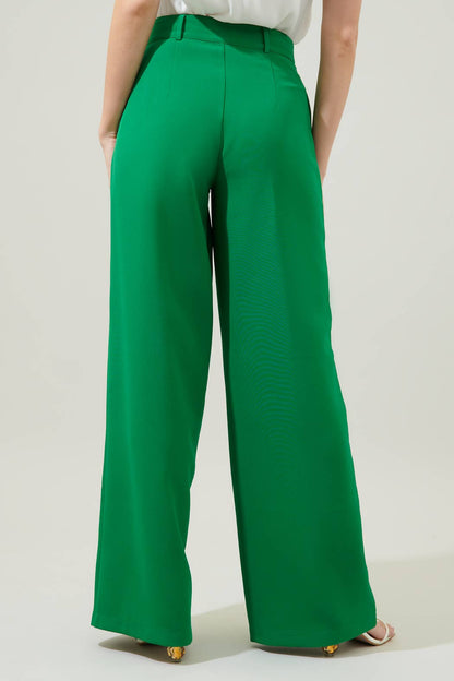 Chelsea Belted Wide Leg Trousers - Kelly - Green - KJ Clothier