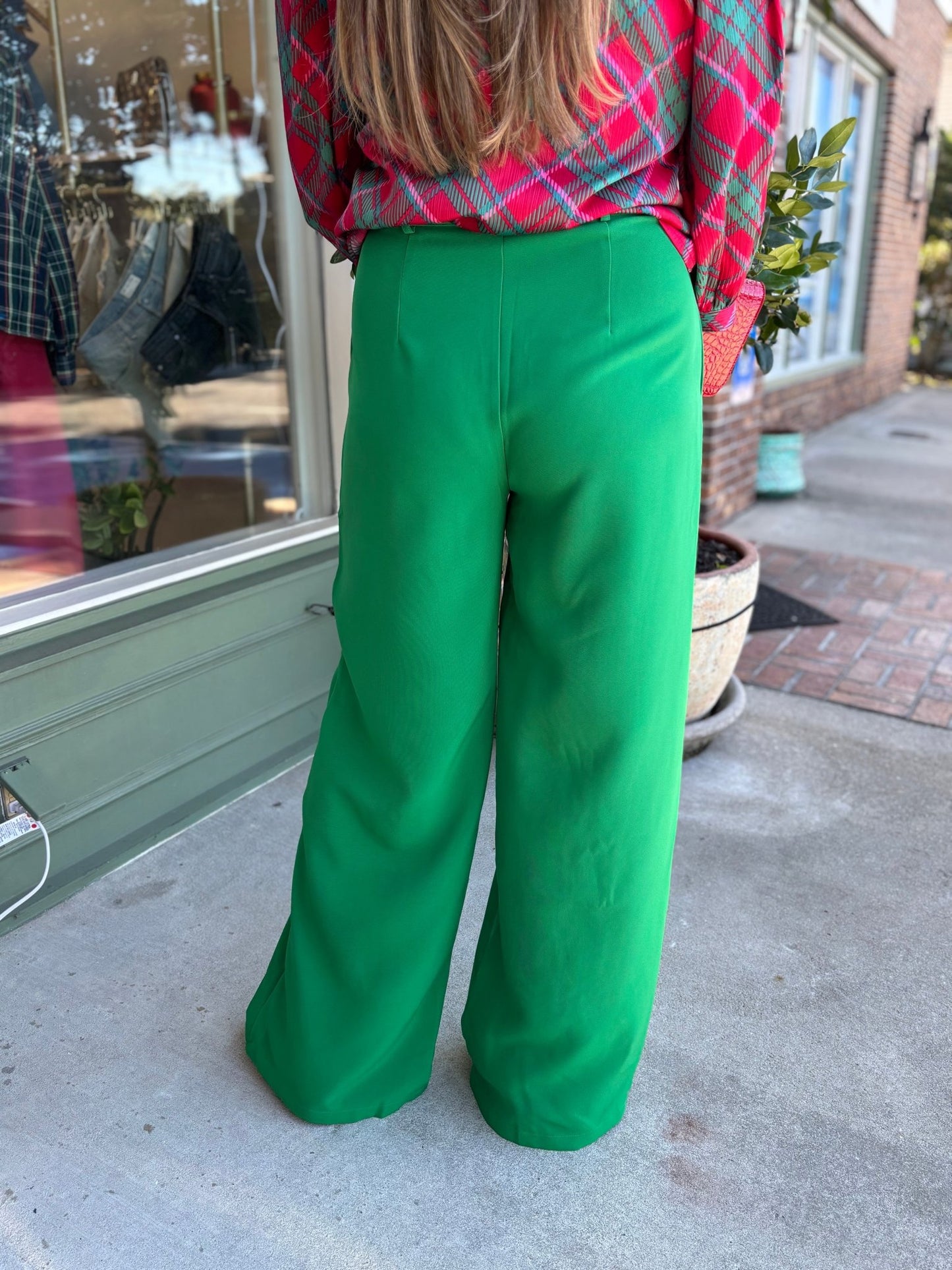 Chelsea Belted Wide Leg Trousers - Kelly - Green - KJ Clothier