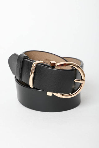 Chic Horseshoe Gold Buckle Belt – Black - KJ Clothier