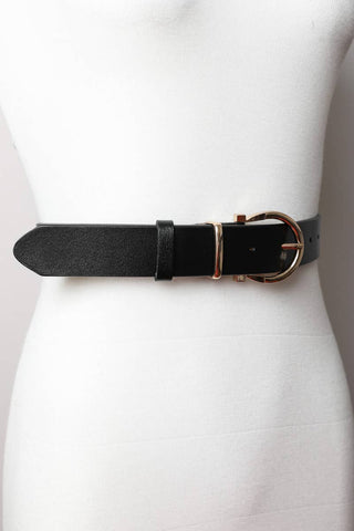 Chic Horseshoe Gold Buckle Belt – Black - KJ Clothier
