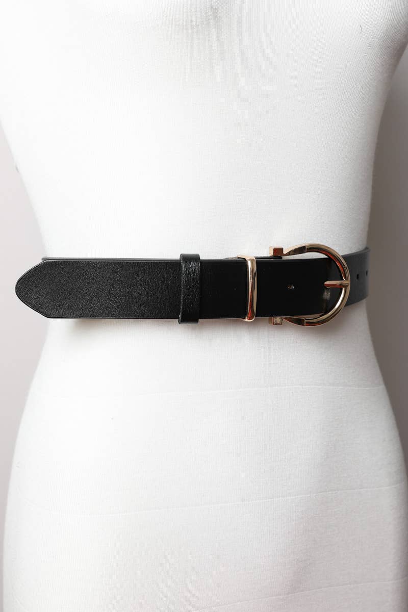 Chic Horseshoe Gold Buckle Belt – Black - KJ Clothier