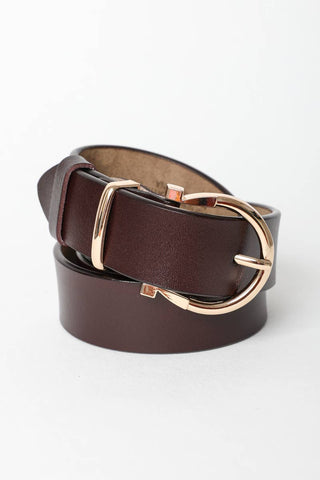 Chic Horseshoe Gold Buckle Belt – Brown - KJ Clothier