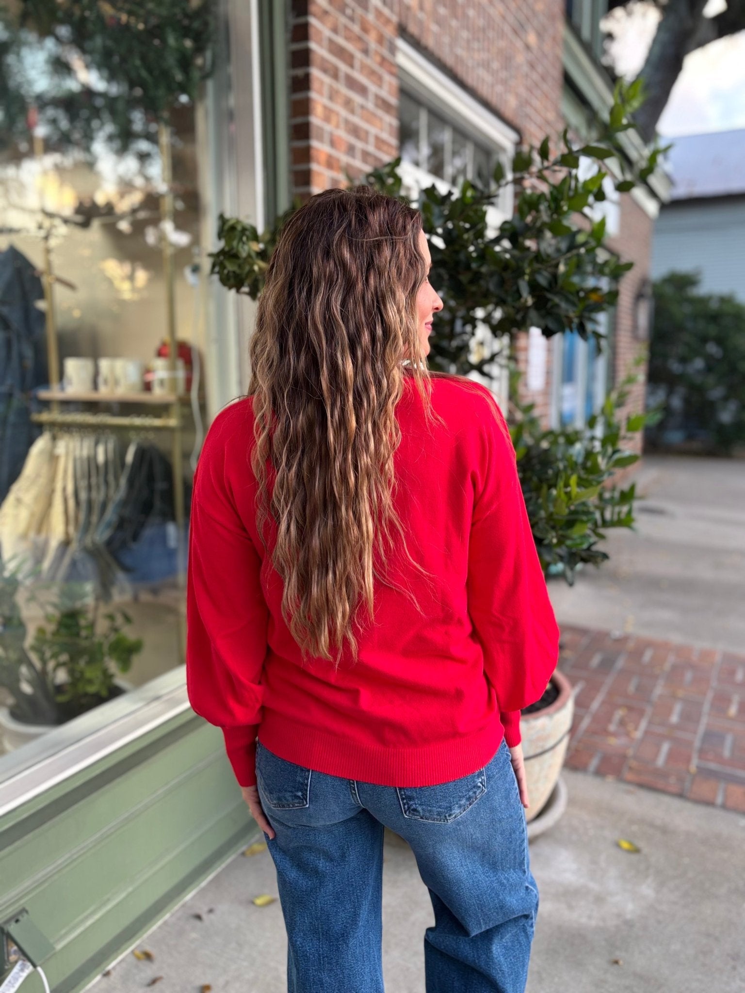 Christmas Tree Sequin Detail Knitted Sweater Top - Red - KJ Clothier