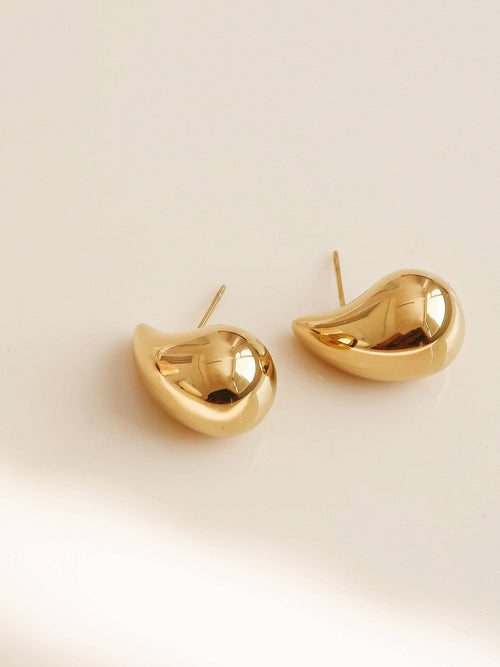 Colette 18K Gold Non - Tarnish Large Huggie Droplet Earring: Yellow Gold - KJ Clothier