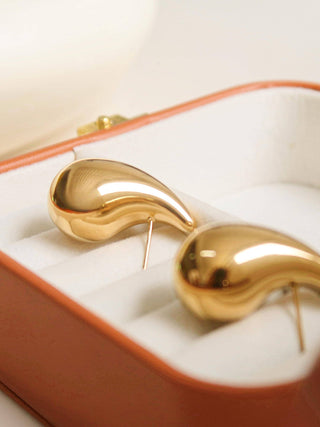 Colette 18K Gold Non - Tarnish Large Huggie Droplet Earring: Yellow Gold - KJ Clothier