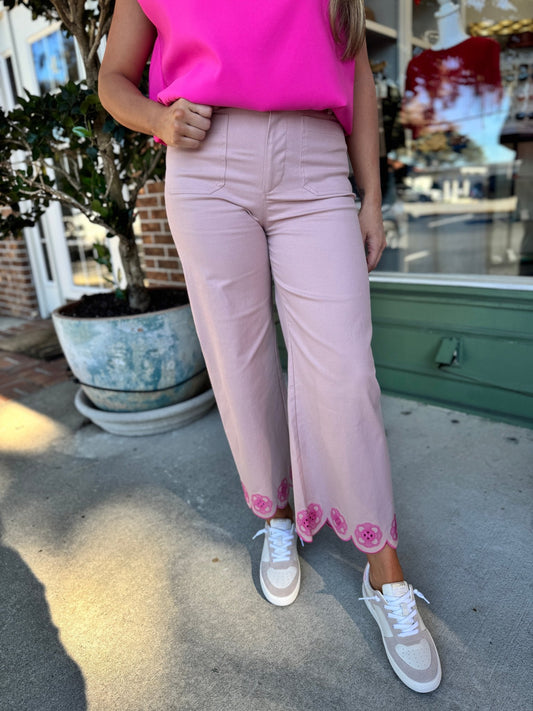 Colette Scallop - Hem Wide - Leg Pants - Baby Pink - KJ Clothier