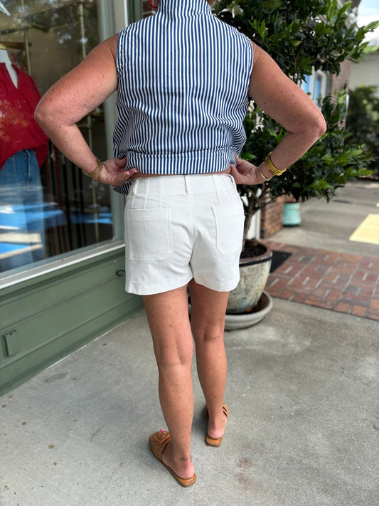 Colette Shorts Scallop Detail Pocket - Ivory - KJ Clothier