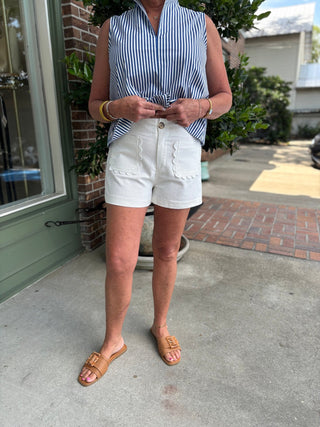 Colette Shorts Scallop Detail Pocket - Ivory - KJ Clothier