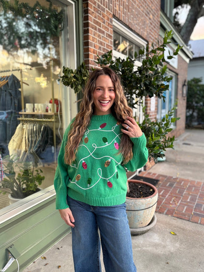 Colorful Christmas - Light Embellishment Cozy Sweater - Green - KJ Clothier