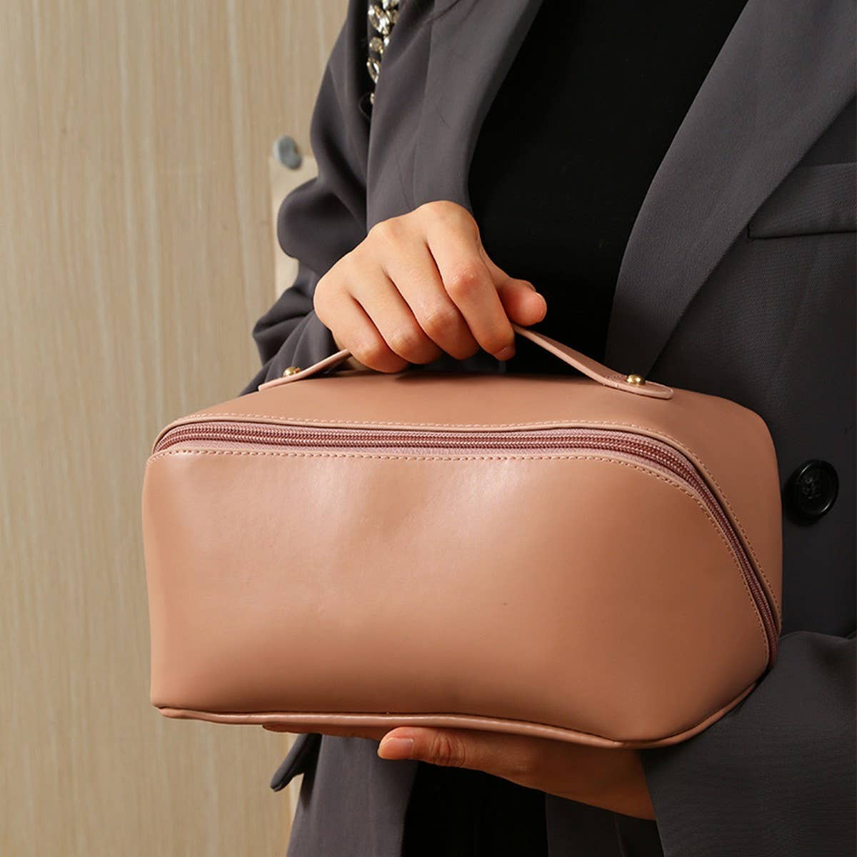 Cosmetic Double Fold Bag - Brown - KJ Clothier