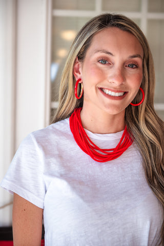 Cranston Layered Cord Necklace - Red
