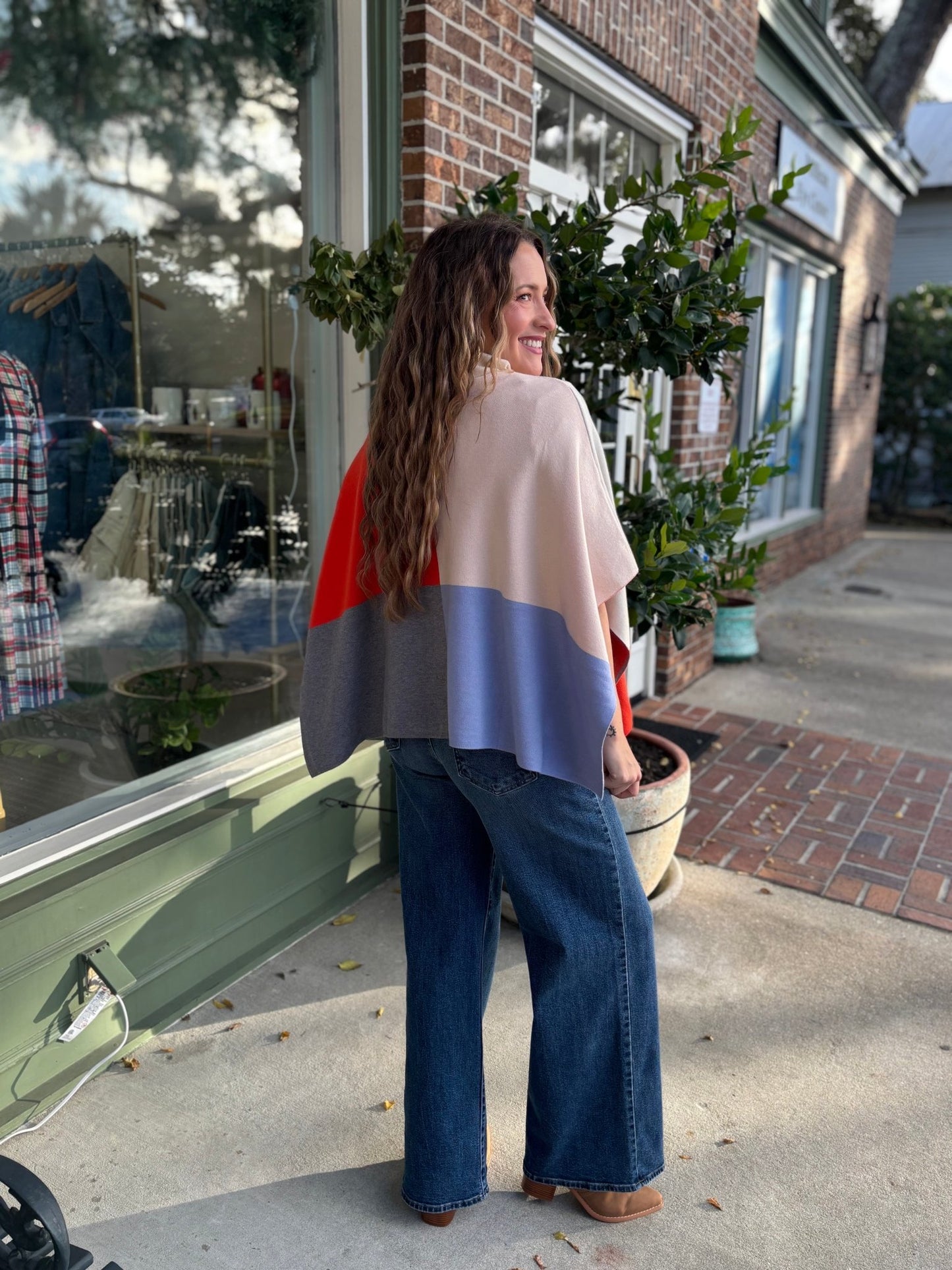 Cream Colorblock Turtleneck Sleeveless Poncho Wrap - Cream - KJ Clothier