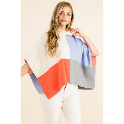 Cream Colorblock Turtleneck Sleeveless Poncho Wrap - Cream - KJ Clothier