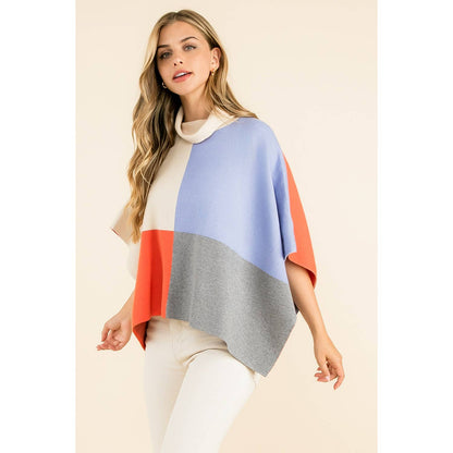 Cream Colorblock Turtleneck Sleeveless Poncho Wrap - Cream - KJ Clothier