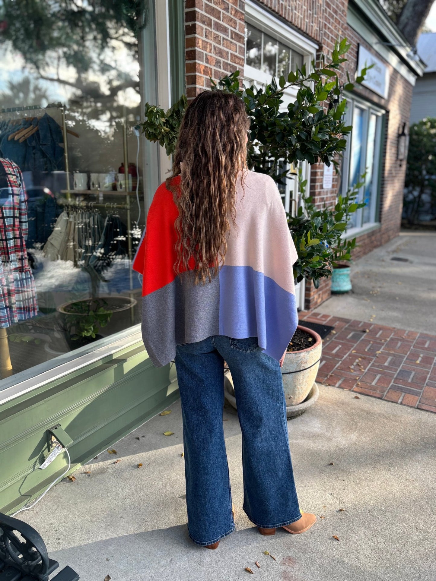 Cream Colorblock Turtleneck Sleeveless Poncho Wrap - Cream - KJ Clothier