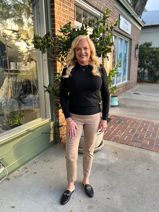 Crew Neck Lightweight Sweater - Black - KJ Clothier