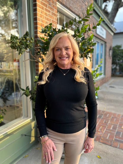 Crew Neck Lightweight Sweater - Black - KJ Clothier