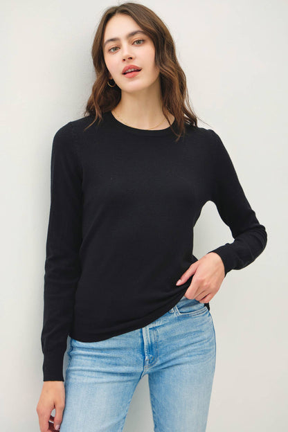 Crew Neck Lightweight Sweater - Black - KJ Clothier