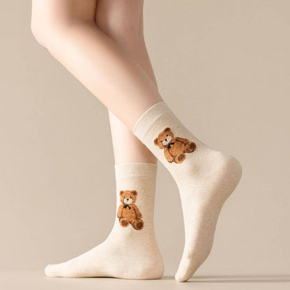 Cute Simple Brown Bear Pattern Crew Socks - KJ Clothier