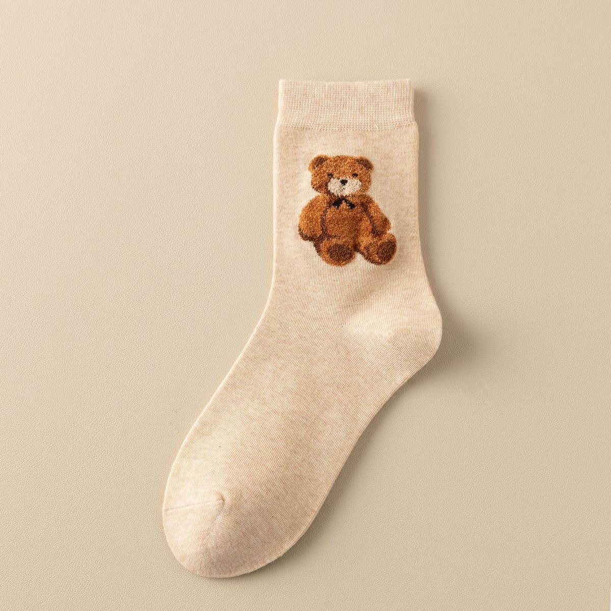 Cute Simple Brown Bear Pattern Crew Socks - KJ Clothier