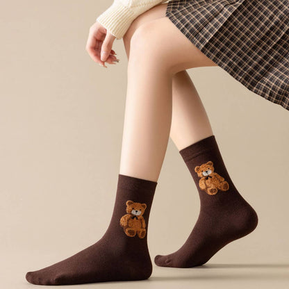 Cute Simple Brown Bear Pattern Crew Socks - KJ Clothier
