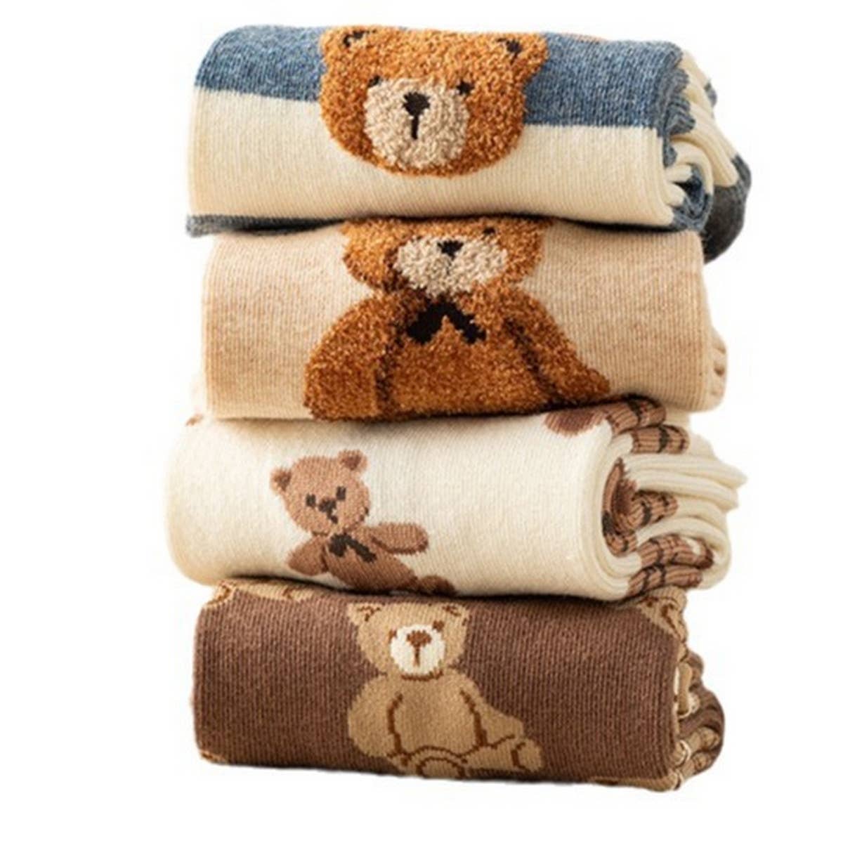 Cute Simple Brown Bear Pattern Crew Socks - KJ Clothier