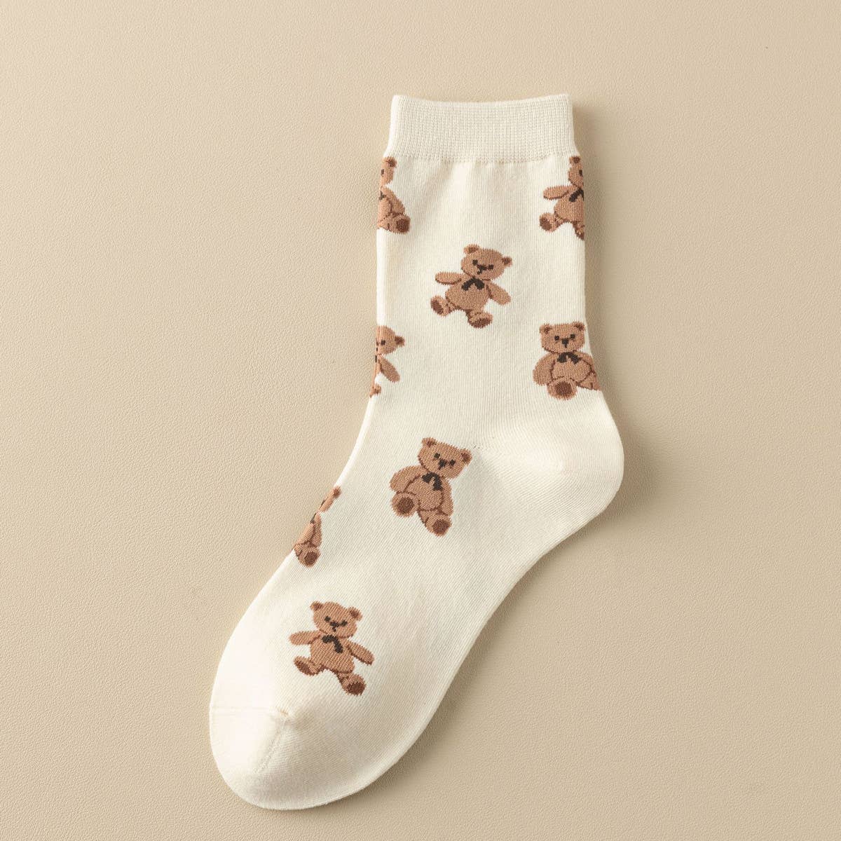 Cute Simple Brown Bear Pattern Crew Socks - KJ Clothier