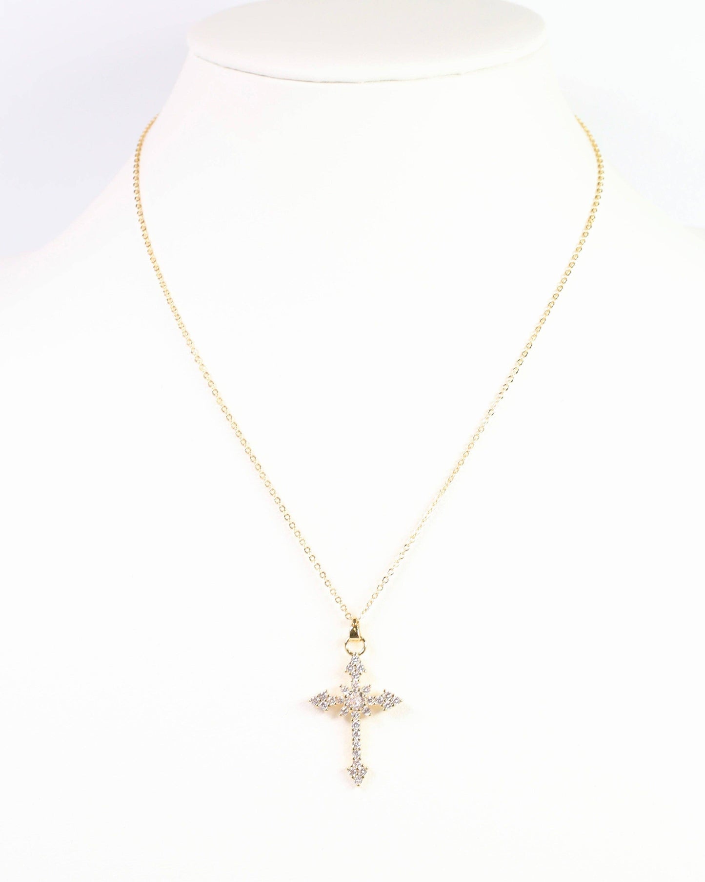 Serenity CZ Cross Necklace - Gold