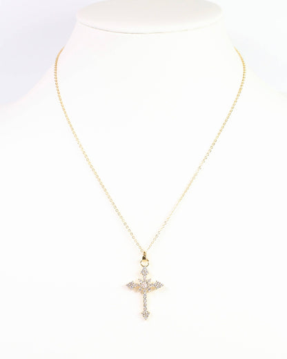 Serenity CZ Cross Necklace - Gold