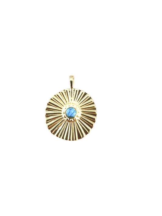 Gold Coin with Turquoise Stone Scarf Charm - Turquoise Coin