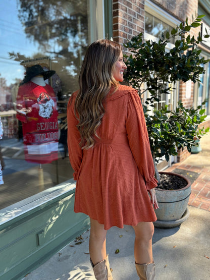 Doll Collared Button Down Dress - Rust - KJ Clothier