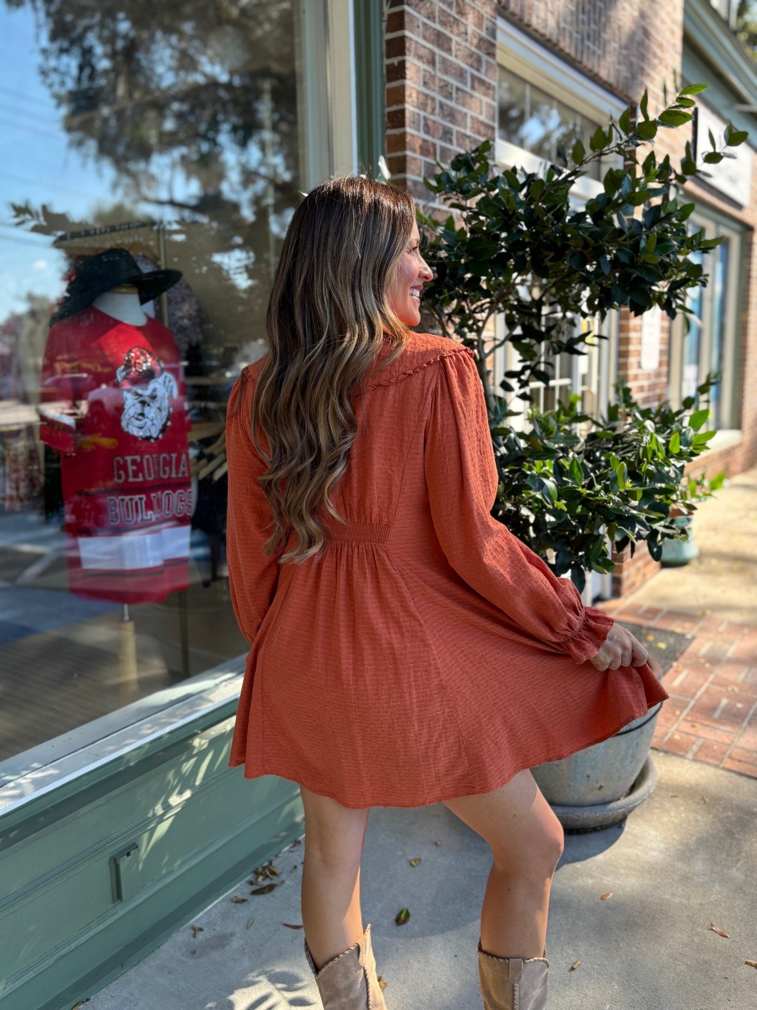 Doll Collared Button Down Dress - Rust - KJ Clothier