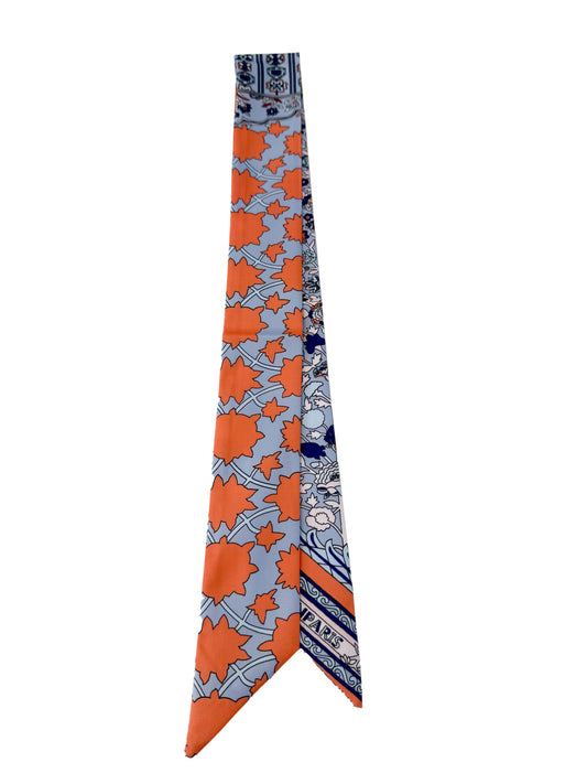Knotted Blue and Orange Floral Scarf Necklace