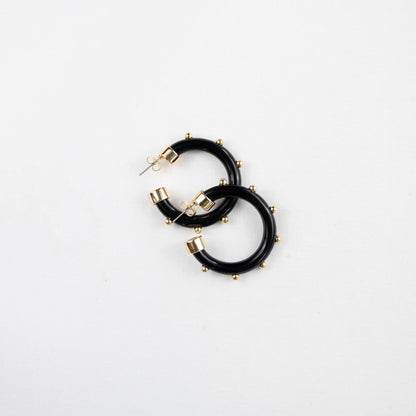 Small Acrylic Hoop Earrings - Black with Gold