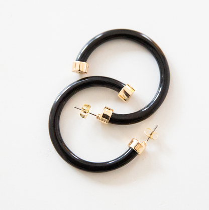 Lightweight Hypoallergenic Medium Acrylic Hoop Earrings - Black