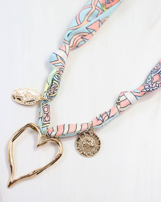 Betty Scarf Charm Necklace - Blue Multi