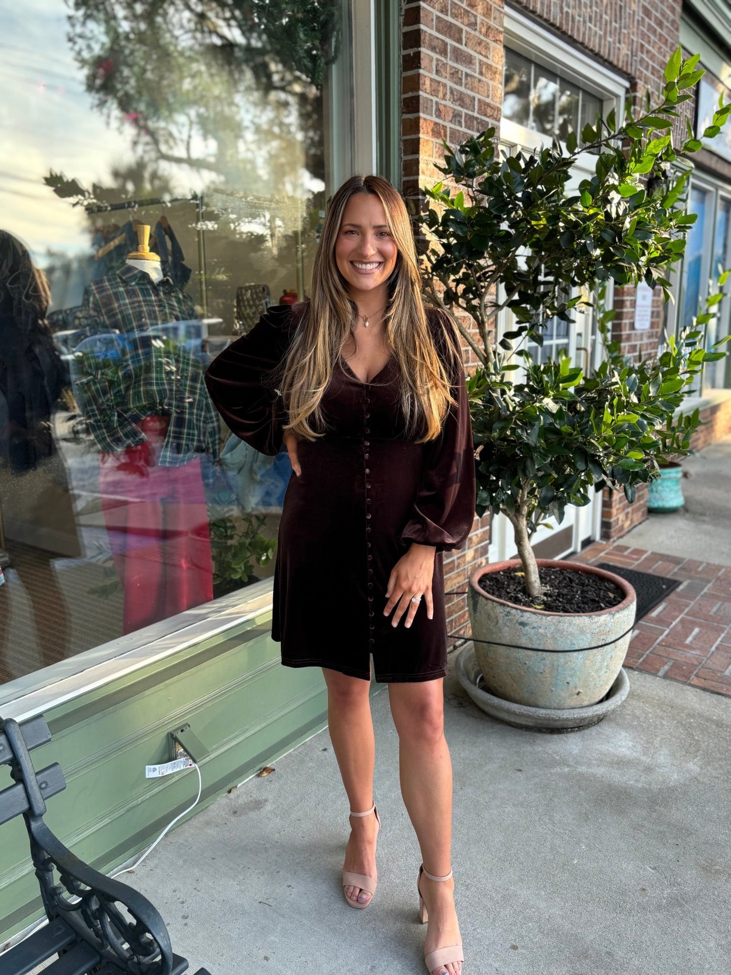 Elegant Velvet Dress - Chocolate - KJ Clothier