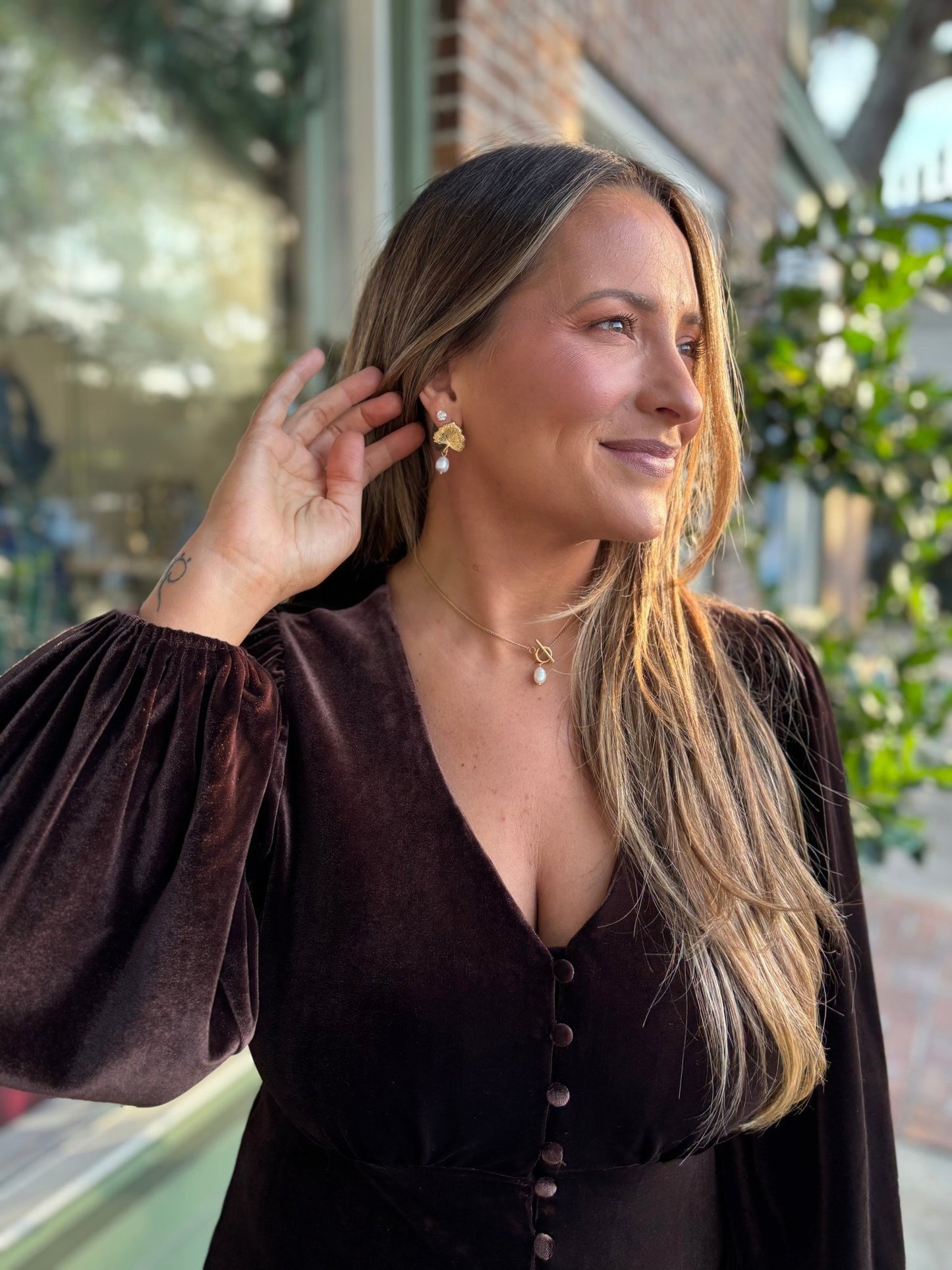 Elegant Velvet Dress - Chocolate - KJ Clothier