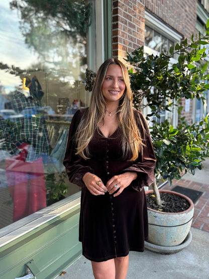 Elegant Velvet Dress - Chocolate - KJ Clothier