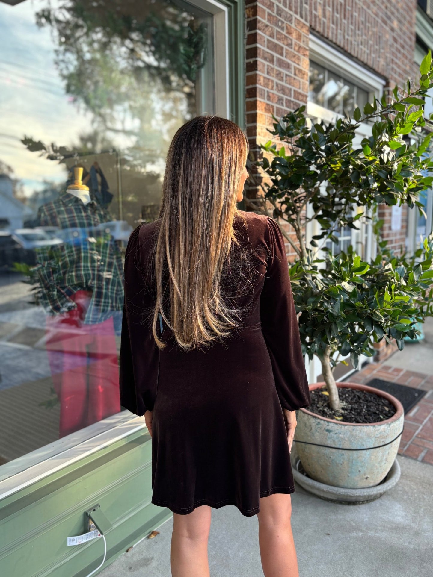 Elegant Velvet Dress - Chocolate - KJ Clothier