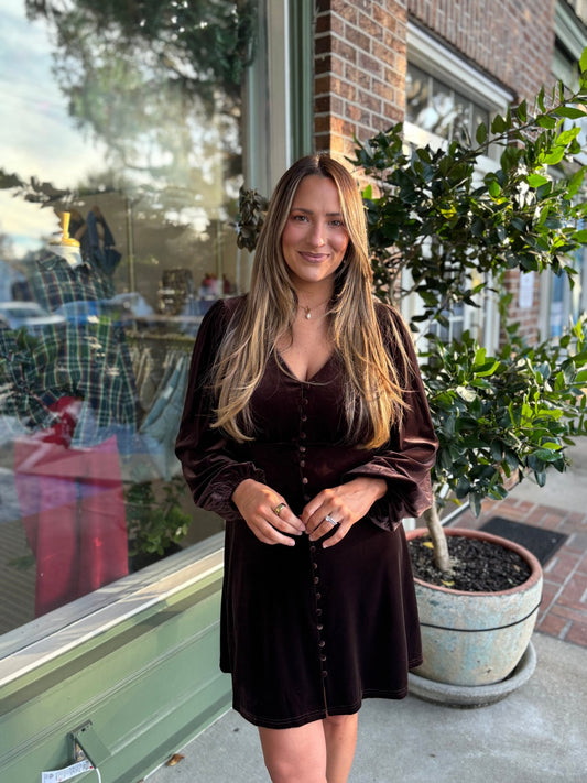 Elegant Velvet Dress - Chocolate - KJ Clothier