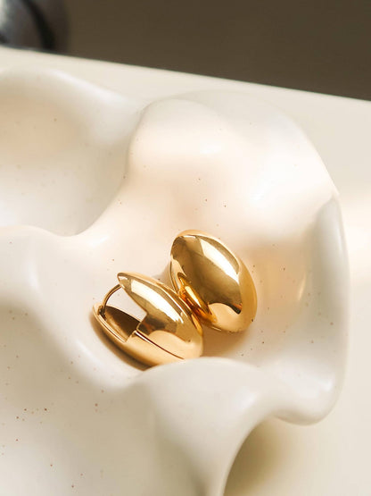 Elio 18K Gold Non - Tarnish Classic Oval Droplet Earring: Yellow Gold - KJ Clothier