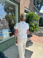 Embroidered Short Sleeve Blouse - Off White - KJ Clothier