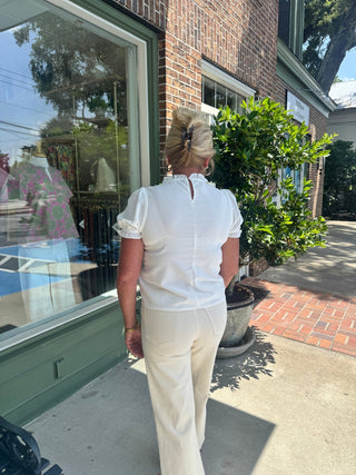 Embroidered Short Sleeve Blouse - Off White - KJ Clothier