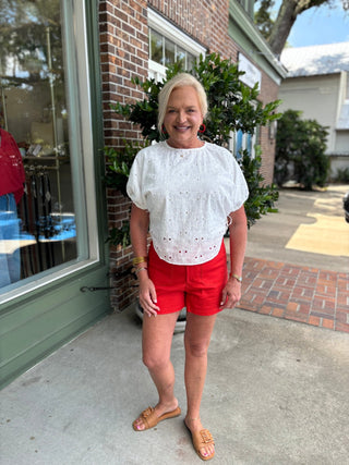 Embroidered White Cotton Blouse - Off White - KJ Clothier